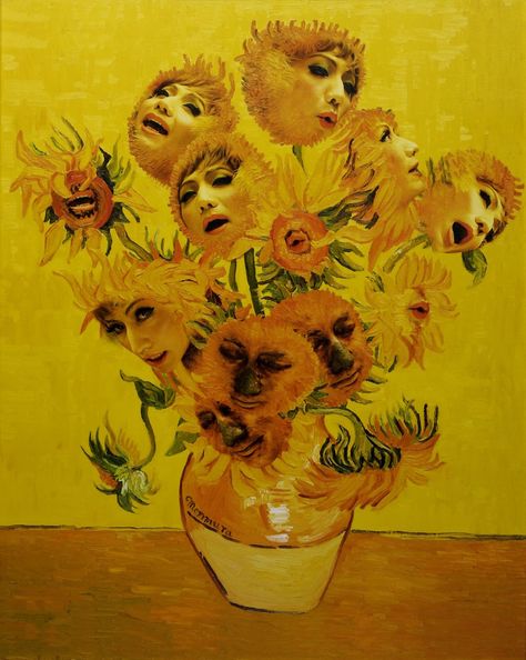 Singing Sunflowers, 1998 by Yasumasa Morimura Postmodern Art, Appropriation Art, Image Appropriation, Yasumasa Morimura, Art Appropriation, Bill Viola, Art Parodies, Art Teaching Resources, Japanese Photography