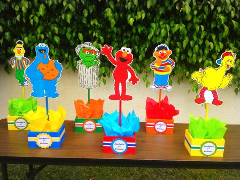 Sesame Street 1st 2nd 3rd 4th 5th Birthday by uniqueboutiquebygami, $16.50 Sesame Street 3rd Birthday, Elmo Centerpieces, Sesame Street Centerpiece, Sesame Street Birthday Party Ideas Boy, Elmo Birthday Party Boy, 3rd Birthday Cake, Birthday Cake Design, Elmo And Cookie Monster, Elmo Birthday Party