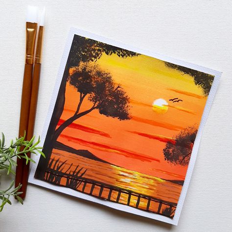 Sunset View Painting, Beautiful Nature Drawing Painting, Two Canvas Painting Ideas Abstract Art, Sunset Mini Painting, Gouache Sunset Painting, Sunset Gouache Painting, Beautiful Nature Drawings, Watercolor Paintings Sunset, Acrylic Art Paintings Galleries