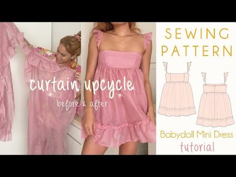 Babydoll Mini Puff Dress SEWING TUTORIAL + PATTERN / curtain upcycle before & after thrift flip - YouTube Upcycling, Puff Dress Pattern, Curtain Upcycle, Babydoll Puff Dress, Thrift Flip Dress, Diy Babydoll Dress, Mini Puff Dress, Diy Babydoll, Diy Puff Sleeves