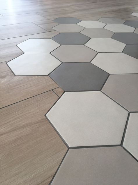 Octagon Tile Into Wood Floor, Hexagon Tiles Floor, Honeycomb Floor Tile Bathroom, Wooden Ceramic Tiles, Hexagon Kitchen Floor Tile, Hexagon Kitchen Floor, Hexagonal Floor Tiles, Honeycomb Tile Floor, Hexagon Kitchen