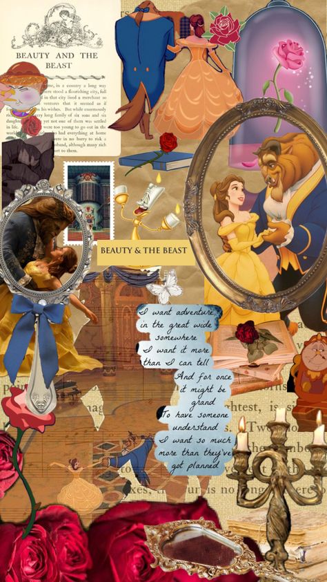 Belle Astethic, Princesse Disney Aesthetic, Beauty And The Beast Lockscreen, Disney Wallpaper Collage, Beauty And The Beast Aesthetic Wallpaper, Belle With Book, Disney Collage Wallpapers, Princess Belle Wallpaper, Belle Background