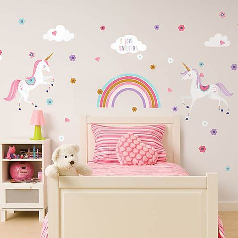 Unicorn Bedroom Decor, Rainbow Bedroom, Fun Wall Art, Unicorn Bedroom, Big Girl Bedrooms, Rainbow Wall Stickers, Glitter Unicorn, Girl Bedroom Walls, Girls Room Wall Art