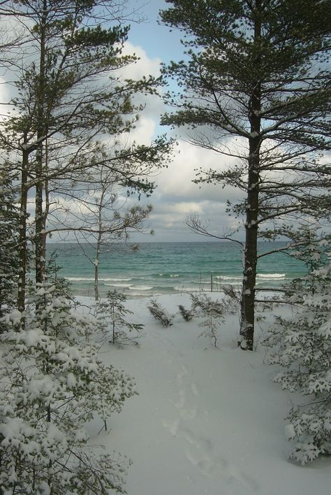 Lake Michigan at Northport, Michigan Nature, Kalamazoo Michigan Winter, Lake Superior Winter, Winter In Michigan, Traverse City Michigan Winter, Michigan Aesthetic, Michigan Snow, Northport Michigan, Michigan Landscape