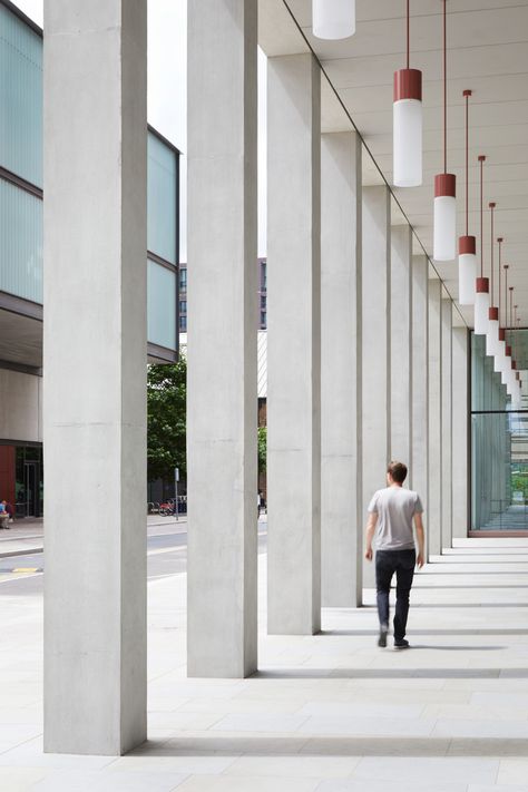 Duggan Morris builds office with millennial-pink exterior in King's Cross Colonnade Architecture, Contemporary Ranch Exterior, Ranch Exterior Remodel, Japanese Minimalist Home, Modern Arcade, Arcade Architecture, Duggan Morris, Ranch Exterior, Exterior Stairs