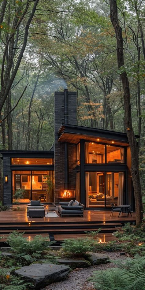 For those who enjoy getting out in nature but prefer the comfort of a bed over a tent, this subreddit is for you. It has 763K members and they are on a mission to put together an archive of as many awesome cabins as they can. Unique Mountain Homes, Small Lake House Exterior, Small Mountain Homes, Houses In Nature, House In Forest, Small Luxury Homes, House Mountain, Mountain Dream Homes, Mountain Home Exterior