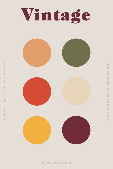 Vintage Color Palette, Aesthetics Home Decor, Vintage Colour Palette, Retro Color Palette, Color Schemes Colour Palettes, Kitchen Home Decor, Seni Origami, Brand Color Palette, Logo Vintage