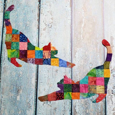 Tela, Patchwork, Applique Patchwork, Cat Quilt Block, Cat Quilt Patterns, Free Quilt Tutorials, Table Runner Tutorial, Cat Template, Cat Applique