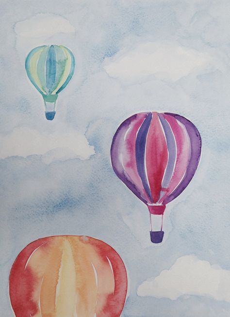 Watercolor Art Hot Air Balloon, Watercolor Paint Ideas Easy, Cute Waterpaint Ideas, Easy Watercolor Canvas Painting, Cute Things To Paint With Watercolor, Things To Paint Watercolor Easy, Easy Watercolor Drawing For Beginners, Easy Things To Watercolor Paint, Watercolor Art Simple Ideas