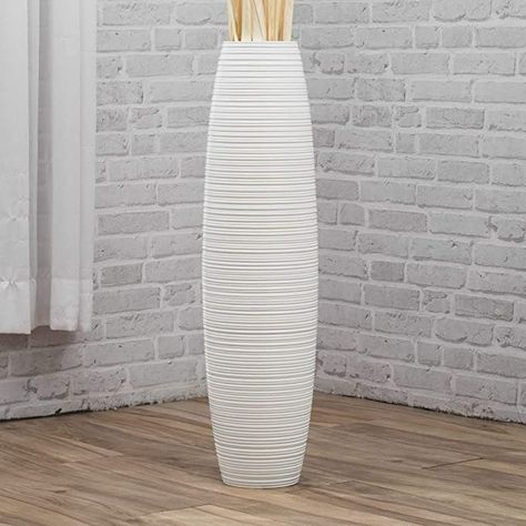 Amazon.com: LEEWADEE Large Floor Vase – Handmade Flower Holder Made of Wood, Sophisticated Vessel for Decorative Branches and Dried Flowers, 28 inches, White : Everything Else Standing Vase, Floor Standing Vase, Decorative Branches, Large Floor Vase, Tall Floor Vases, Big Living Rooms, Vase Handmade, Branch Decor, Wooden Vase