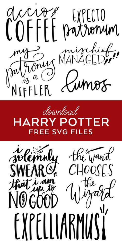 Harry Potter SVG Files to Make your Own Harry Potter Shirts, Mugs, or other Crafts with Cricut and Silhouette Machines by Pineapple Paper Co. #cricut #cricutmade #cricutcreated #silhouettecameo #harrypotter #harrypottercrafts #harrypottershirt #harrypottermug #mischiefmanaged #svgfiles #freesvg #svg #cricutsvg #freecutfiles Free Harry Potter Svg, Crafts With Cricut, Harry Potter Svg Files, Harry Potter Silhouette, Harry Potter Free, Harry Potter Svg, Fantastic Beasts Movie, Harry Potter Shirts, Harry Potter Halloween