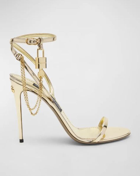 X69XH Dolce&Gabbana Metallic Key And Lock Stiletto Sandals Gold Chain Heels, Dg Heels, Iconic Heels, Dolce And Gabbana Heels, Dolce And Gabbana Shoes, Good Heels, Dolce Gabbana Heels, Gold Stiletto Heels, Key And Lock