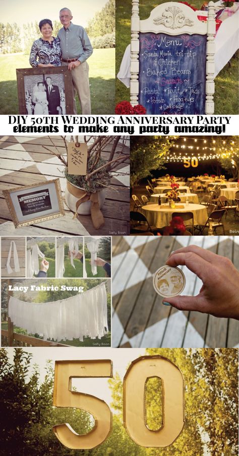 Elements of a DIY anniversary party- so many amazing ideas to make any party fabulous! 50th Anniversary Gifts Diy, 50th Wedding Anniversary Ideas, Anniversary Gifts Diy, Wedding Anniversary Ideas, Golden Anniversary Party, 50th Year Wedding Anniversary, 60th Anniversary Parties, 50th Wedding Anniversary Decorations, 30th Anniversary Parties