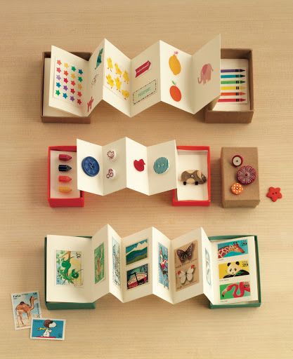 Small Handmade Books Ideas, Concertina Book Ideas, Titles Ideas, Library Crafts, Matchbox Crafts, Matchbox Art, Creative Books, Cardboard Jewelry Boxes, Kid Craft