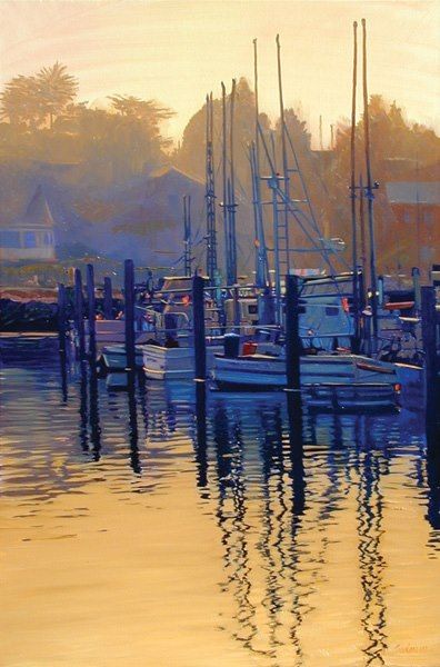 sunset harbor Maritime Painting, Sailing Art, Boat Names, Representational Art, Marine Art, Ship Paintings, Boat Art, Boat Painting, Mountain Photography