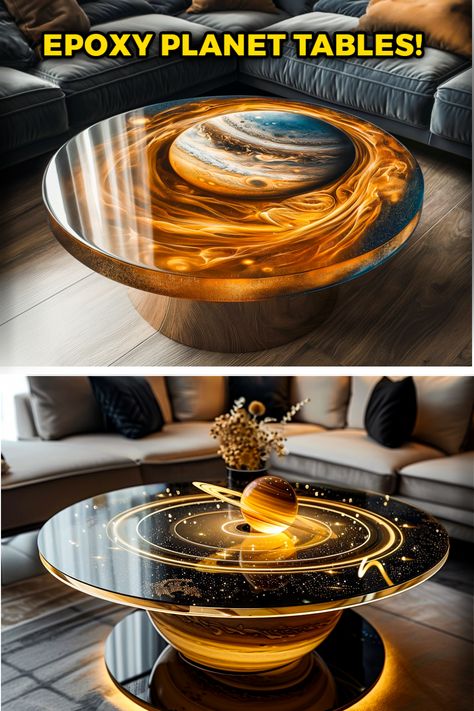 Cosmic Fusion: Immerse Your Space in Diverse Epoxy Planet Tables! 🌠✨ Explore the captivating artistry inspired by galaxies and planets, each table a unique celestial masterpiece. From vibrant swirls to cosmic landscapes, these epoxy creations bring the universe to your fingertips. Elevate your home decor with a touch of cosmic wonder and embrace the magic of celestial design. 🪐 #CelestialTables #EpoxyArtistry #HomeInspiration #GalacticDecor Diy Epoxy Projects, Unique Epoxy Resin Ideas, Unique Room Decor Diy, Resin Table Ideas, Diy Epoxy Resin Projects, Resin Crafts Ideas Inspiration, Galaxy Epoxy, Epoxy Decor, Diy Resin Furniture