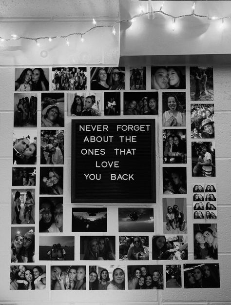 Memory Wall Ideas Bedroom, Photo Wall Collage Boyfriend, Picture Wall Ideas Boyfriend, Mini Pictures On Wall, Aesthetic Wall Decor Bedroom Pictures, Photo Wall Collage Memories, Photo Wall Of Friends, Bedroom Ideas With Pictures Wall Decor, Photo Wall Collage Bedroom Black And White