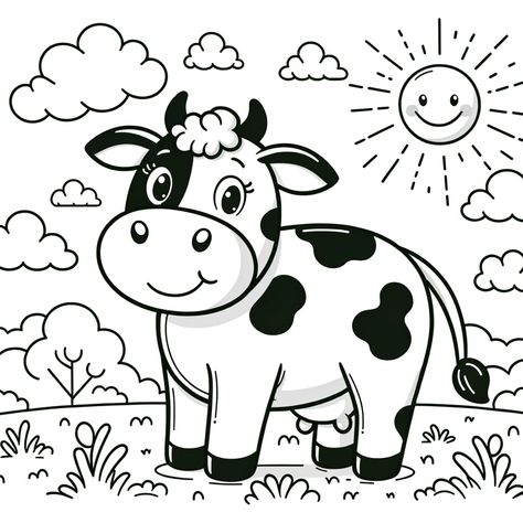 Cow Coloring Pages ᗎ Printable Painting Template Patisserie, Cow Template Free Printable, Cow Coloring Page Free Printable, Guernsey Cow, Farm Coloring Pages, Cow Coloring Pages, Cow Illustration, Cow Drawing, Cow Colour