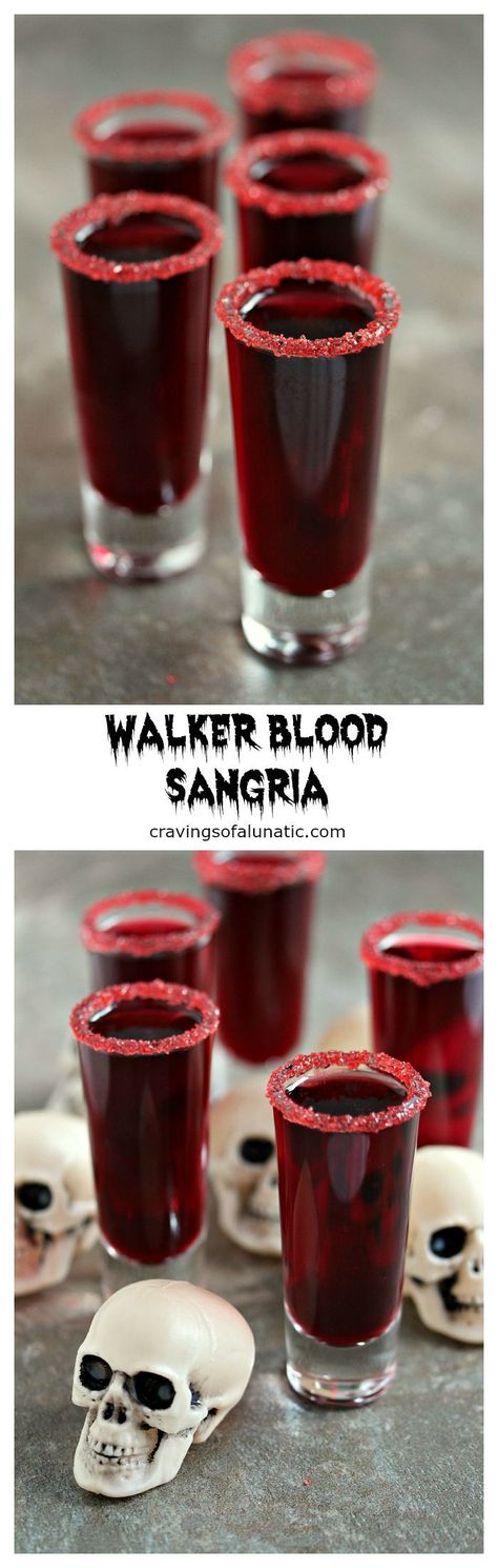 Walker Blood Sangria for Dead Eats: Recipes Inspired by The Walking Dead- Just because the world is ending and there's walkers everywhere that's no excuse not to entertain in style. Lock the doors, turn out the lights and sip this Walker Blood Sangria. A little wine, a little pomegranate juice and you've got a party. Spooky Halloween Drinks, Punch Party, Pomegranate Sangria, Buffet Halloween, Halloween Fingerfood, Sangria Drink, Menu Halloween, Sangria Bar, Halloween Shots