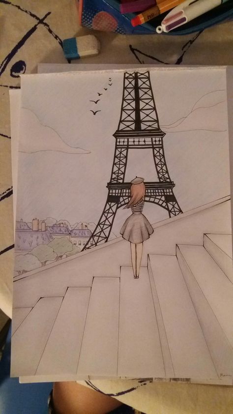 Cute Miniature Drawing, Paris Art Drawings, Peace Drawing Ideas Sketch, Effile Tower Drawing, Miniature Drawings, Effile Tower, Miniature Drawing, Art Du Croquis, Art Sketches Doodles