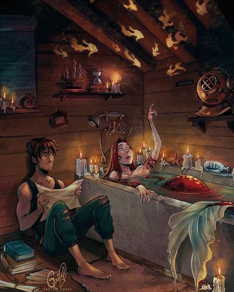 Gretel Lusky. Mermaid bath Mermaid Art, Art And Illustration, Mermaid Drawings, Mermaids And Mermen, Lukisan Cat Air, Wow Art, Arte Fantasy, 판타지 아트, Arte Horror