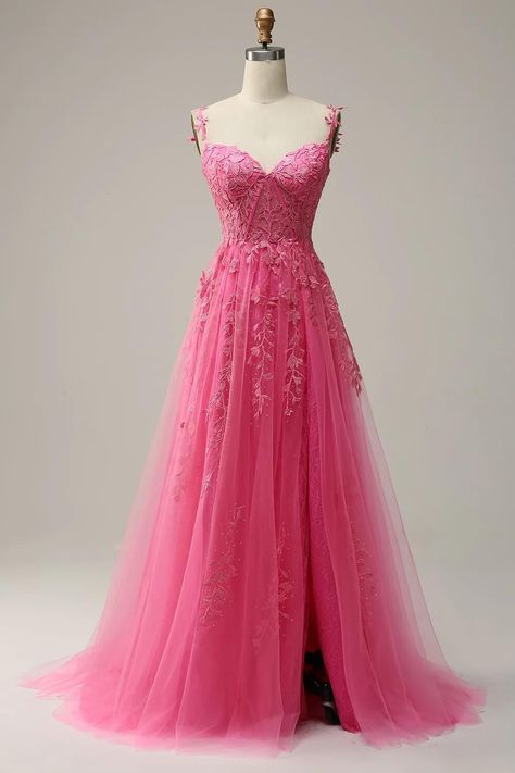 Pink Prom Dresses Long, Prom Dress Floral, Hot Pink Prom Dress, Rosa Shocking, Prom Dress With Train, Sweep Train Prom Dress, Lovely Partner, Prom Dresses Long Pink, Long Formal Gowns