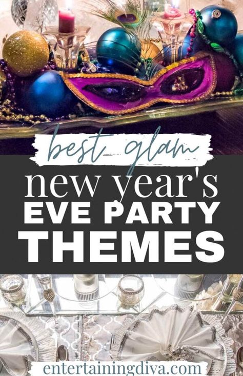 If you're looking for some new glam New Year's eve party themes, this list is for you! The ultimate guide with the best glam New Year's Eve party decor ideas that are going to create a glam, elegant party atmosphere. New Year’s Party Theme 2024, New Years Eve Masquerade Party, New Years Eve Party Theme Ideas, Colorful New Years Eve Party Decorations, New Years Eve Theme Party Ideas 2022, New Years Eve Theme Ideas, New Year’s Eve Theme Party Ideas, Nye Party Themes Ideas, Mardi Gras New Years Eve Party