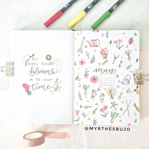 Spring Bujo Theme, Bujo May, May Bujo, Monthly Cover Page, Bullet Journal Hand Lettering, Bullet Journal Work, May Bullet Journal, Planner Themes, Bullet Journal Month