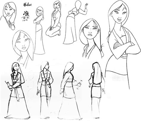 Disney - Mulan Mulan Character Sheet, Disney Character Turnaround, Mulan Character Design, Disney Turnaround, Mulan Concept Art, Character Design Teen, Disney Art Style, Drawing Disney, Character Turnaround