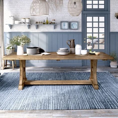 Wayfair | 8+ Person Seat Kitchen & Dining Tables You'll Love in 2024 Farmhouse Dining Room Rug, Farmhouse Bedroom Set, Lakehouse Kitchen, Wood Dining Table Rustic, Farmhouse Dining Room Lighting, Industrial Style Dining Table, Farmhouse Bedroom Furniture, Farmhouse Dining Rooms Decor, Farmhouse Dining Room Table