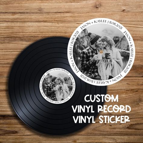 Custom vinyl record wedding guest book sticker. #wedding #guestbook #sticker #vinyl . #Vinyl_Record_Sticker #Record_Wedding_Guest_Book #Record_Sticker #Release_Party Vinyl Record Sticker, Record Wedding Guest Book, Record Sticker, Custom Vinyl Record, Personalized Wedding Guest Book, How To Make Labels, Release Party, Custom Signage, Personalized Favors