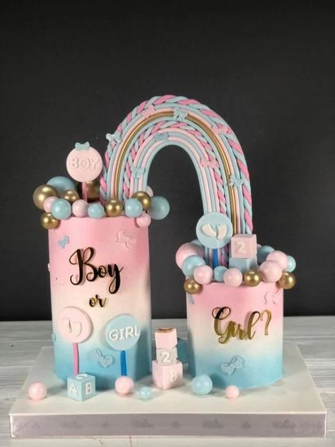 Gender Reveal Candy Table, Gender Reveal Baby Shower Ideas, Reveal Cake Ideas, Gender Reveal Cake Ideas, Gender Reveal Candy, Baby Shower Gender Reveal Cake, Gender Reveal Cake Pops, Baby Reveal Cakes, Gender Reveal Cookies