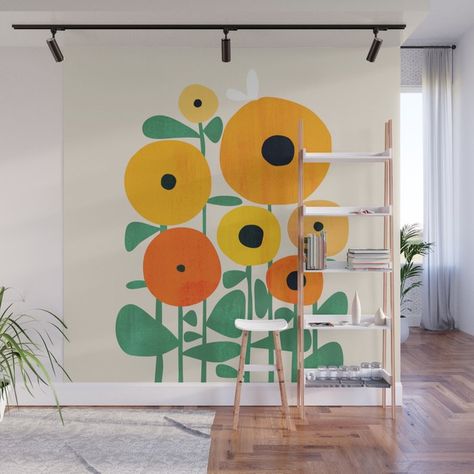 With our Wall Murals, you can cover an entire wall with a rad design - just line up the panels and stick them on. They’re easy to peel off too, leaving no sticky residue behind. With crisp, vibrant colors and images, this stunning wall decor lets you create an amazing permanent or temporary space. Available in two floor-to-ceiling sizes.    - Size in feet: 8’ Mural comes with four 2’(W) x 8’(H) panels  - Size in feet: 12' Mural comes with six 2’... Door Art Painted, Bee Wall Mural, Sunflower And Bee, Indoor Mural, Wall Murals Diy, Garden Mural, School Murals, Bee Wall, Murals For Kids