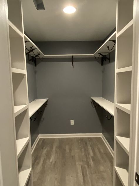 Laundry Room With Walk In Closet, Basement Bedroom Closet Ideas, Organize His And Her Closet, 5x5 Closet Design, Closet With A Dresser Inside, Guy Closet Ideas, 4 X 5 Closet Layout, Small Walk In Closet Ideas Square, 5ft Closet Layout