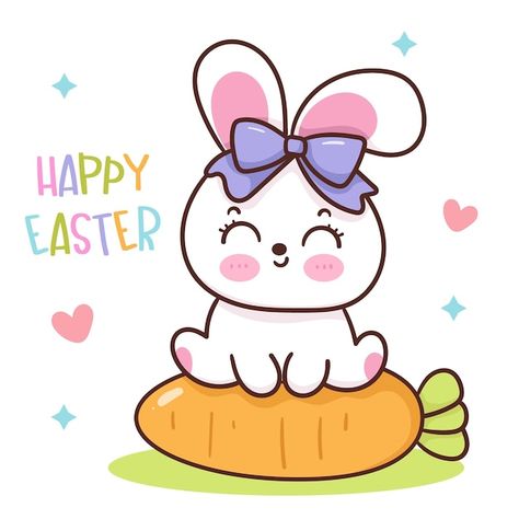 Vector happy easter bunny with a carrot ... | Premium Vector #Freepik #vector #cute-rabbit #bunny #rabbit #cute-bunny Easter Bunny Cards, Easter Cartoons, Happy Kitten, Easter Drawings, Cute Gnomes, Rabbit Drawing, Cute Vector, Bunny Drawing, Easter Stickers