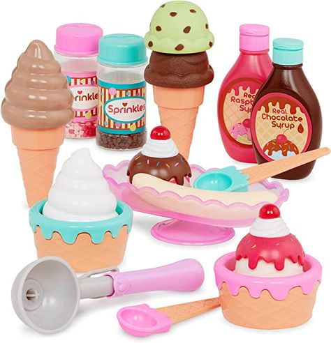 Amazon.com: Play Circle by Battat – Sweet Treats Ice Cream Parlour Playset – Sprinkles, Cones, Spoons, Cups - Pretend Play Food Decorating Kit – Toy Frozen Dessert and Accessories for Kids 3 and Up (21 pieces) : Toys & Games Ice Cream Shop Toy, Kids Play Food, Ice Cream Swirl, Food Ice Cream, Ice Cream Parlour, Ice Cream Set, Ice Cream Scooper, Kids Toy Shop, Cream Kitchen