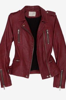Trendy Coat to Try: Leather Gothic Jackets, Trendy Coat, Biker Leather Jacket, Oxblood Leather, Edgy Chic, Biker Leather, Leather Moto Jacket, Tv Drama, Red Jacket
