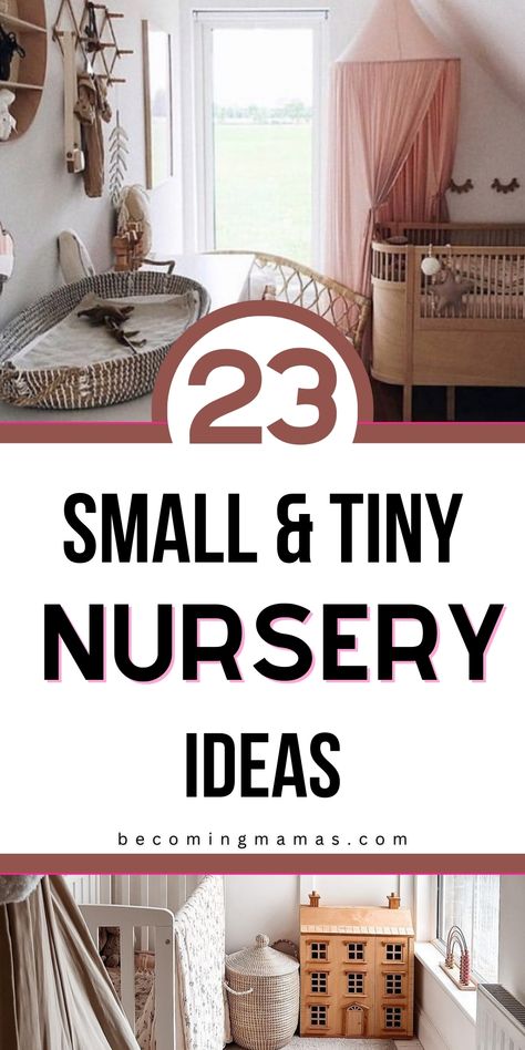 tiny nursery room ideas Small Nursery Shelving Ideas, Small Nursery With Bed For Mom, L Shaped Nursery Layout, Den Nursery Ideas, Mini Nursery Ideas, Nursery Alcove Ideas, Studio Nursery Apartment, Office Turned Nursery, Baby Nook In Parents Room