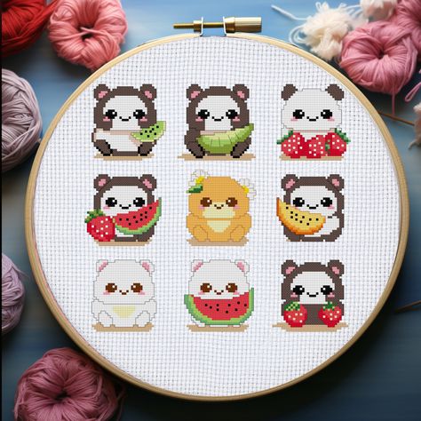 Patterns Cross Stitch #crossstitch #crossstitchpattern #crossstitchdesigns #embroidery #embroideryart #etsy #etsyshop #xstitch Pandas, Kawaii, Sanrio Cross Stitch, Stitch Kawaii, Kawaii Cross Stitch, Tiny Cross Stitch, Kawaii Panda, Stitch Ideas, Hama Beads
