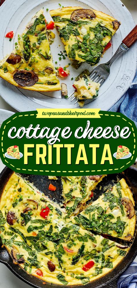 This Cottage Cheese Frittata is an easy thing to make for breakfast! This vegetable frittata recipe is made with cottage cheese that makes the frittata super creamy and full of protein. Pin this super easy breakfast idea! Frittata Cottage Cheese, Christmas Breakfast Frittata, Spinach Cottage Cheese Omelette, Cottage Cheese Frittata Recipes, Spinach Frittata Recipes Healthy, Heart Healthy Frittata, Cottage Cheese Egg Quiche, Omelette With Cottage Cheese, Egg Zucchini Frittata