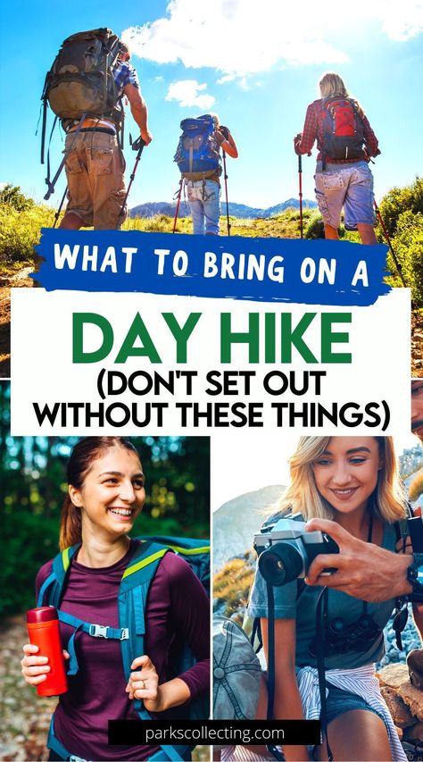 What to Bring on a Day Hike (Don't Set Out Without These Things) | Complete day hike packing list. This comprehensive day hike essentials packing lists tells you what to bring on a day hike | Day hike outfit | Hiking outfit | Hiking packing list what to bring | What to bring on hike | What to bring on day hike | What to bring on day trip packing list | hiking gear list | hiking gear for beginners | outdoor clothes | adventure gear | hiking essentials What To Bring Backpacking, Hiking Essentials Daypack, Packing A Backpack For Hiking, Florida Hiking Outfits, What To Pack For Hiking Day Trip, What To Bring Hiking, Day Hiking Essentials, Hiking For Beginners, Hiking Bag Essentials