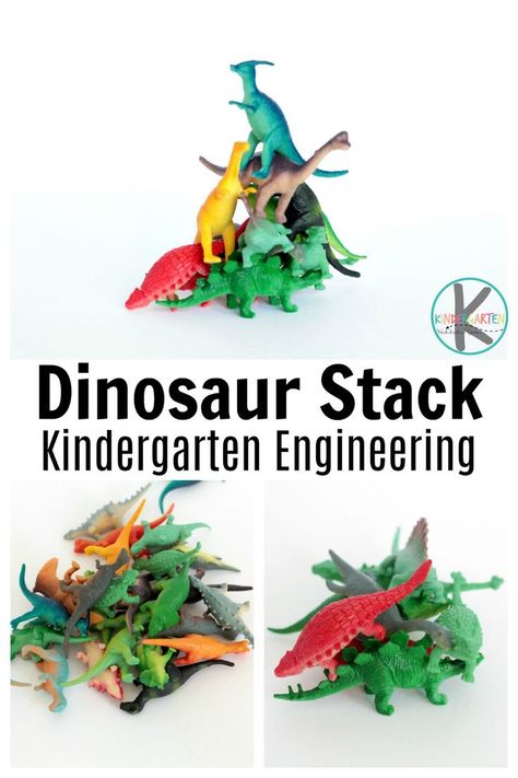 Dinosaur Stack Kindergarten Engineering - this is such a fun, easy-to-complete Kindergarten STEM Activity Dinosaurs Kindergarten, Dinosaur Unit Study, Dinosaur Lesson, Stem Activities Kindergarten, Dinosaur Theme Preschool, Dinosaur Activities Preschool, Activity For Kindergarten, Kindergarten Stem, Dinosaurs Preschool