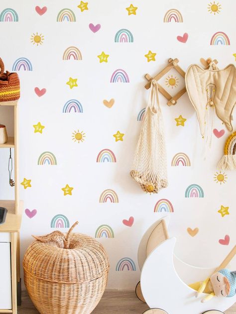 Multicolor  Collar  PVC   Embellished   Home Decor Rainbow Wall Decals, Cute Nursery, Modern Rainbow, Sticker Mural, Rainbow Star, Pvc Wall, Pattern Wall, Rainbow Wall, Baby Bedroom