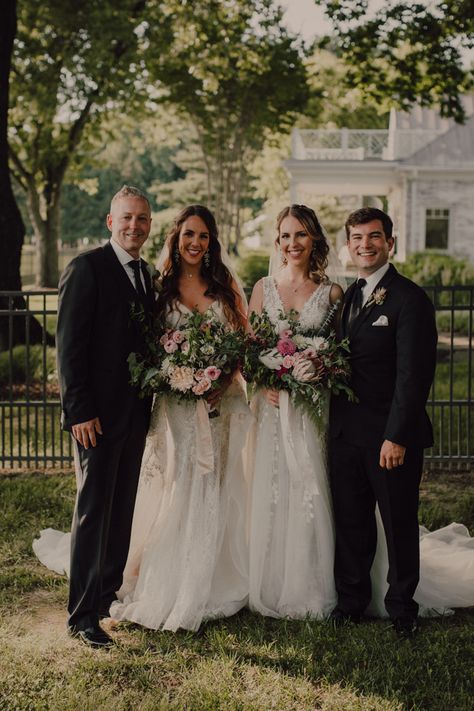 These sisters created several DIY pieces for their double wedding we can't get enough of | Image by Cody & Allison Wedding Photo With Friends, Double Wedding Ideas, Double Couple, Groom Casual, Wedding Friends, Young Wedding, Renewal Wedding, Witchy Art, Pink Wedding Inspiration