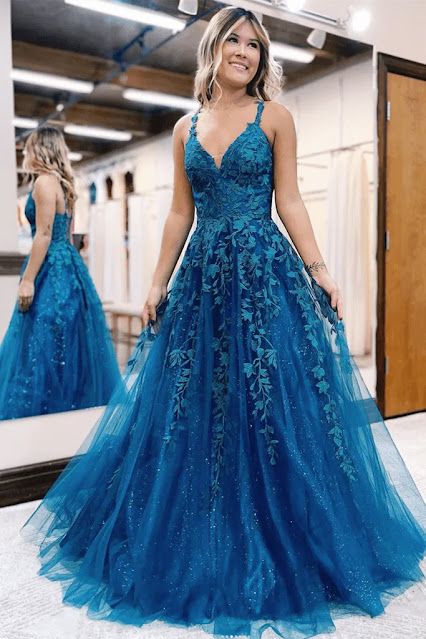 Where to buy Top 8 Formal Dresses 2023 styles online? | Pimenta de Açúcar Prom 2k23, Blue Lace Prom Dress, Country Stuff, Marine Uniform, Blue Evening Dresses, Gowns Prom, Blue Tulle, Senior Prom, School Dances