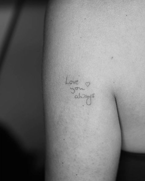 "Love you always" lettering tattoo located on the Love You Always Tattoo, I Love You Tattoo Handwriting, Love Always Tattoo, Love Tattoo On Hand, I Love You Tattoo, English Quotes Love, Love You More Tattoo, Hand Written Tattoos, Handwriting Tattoos