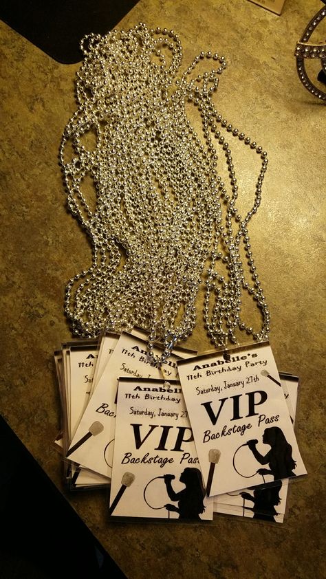 For roughly $10, handmade VIP Backstage passes for #KaraokeParty #BackstageParty #KaraokeBirthday Party Theme For 18th Birthday, Backstage Party Theme, Magic Mike Theme Party, Diy Vip Lounge Party, Diy Vip Passes, 12 Birthday Theme Ideas, Vip Birthday Party Ideas, Black Tie Sweet 16, Grammy Party Ideas