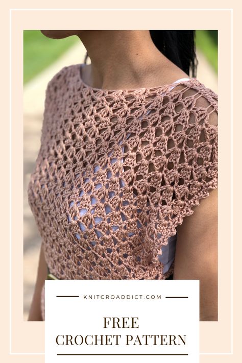 Crochet Poncho Summer Top Pattern and Tutorial - KnitcroAddict Crochet Poncho Top Free Pattern, Simple Crochet Top Pattern Free, Crochet Summer Tops Free Patterns For Women, Crochet Crop Tops Free Patterns, Simple Crochet Tops, Crochet Tops Free Patterns Boho, Simple Crochet Top, Pola Sweater, Crochet Summer Tops Free Patterns