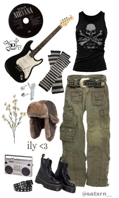 Punk Rock Grunge Outfits, Rockstar Punk Outfit, Grudge Core Outfit, Punk Rock Outfits Aesthetic, Outfit Inspo Y2k Grunge, Midwest Emo Aesthetic Clothes, 90s Metal Fashion, How To Dress Grunge, Grunge Outfit Layout