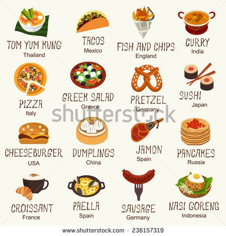 World famous food - stock vector Food From Different Cultures, Cultural Food Around The Worlds, Tom Yum Kung, Food International, Food Doodle, Food From Around The World, Food Around The World, World Food Day, Food From Different Countries